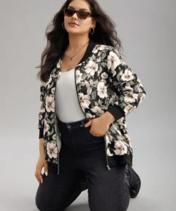 Floral Print Patchwork Zipper Jacket -Clothing Shop 834244459 zd