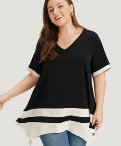 Anti-Wrinkle Two Tone Hanky Hem Blouse 37 Anti-Wrinkle Two Tone Hanky Hem Blouse -Clothing Shop 834329170 eb 08f2ef2c 010e 480e ac95 298f3419b033