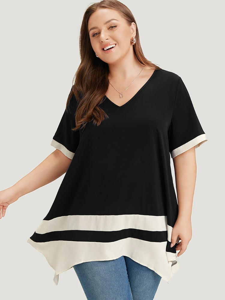 Anti-Wrinkle Two Tone Hanky Hem Blouse 18 Anti-Wrinkle Two Tone Hanky Hem Blouse - Image 16