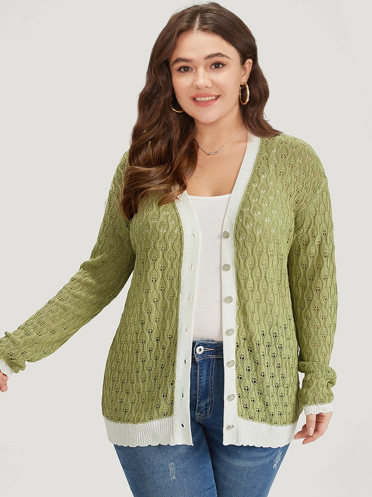 Two Tone Patchwork Cut Out Button Down Cardigan 5 Two Tone Patchwork Cut Out Button Down Cardigan - Image 3