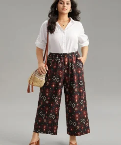 Moroccan Print Elastic Waist Wide Leg Pants -Clothing Shop 834573269 jh