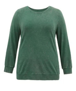 Solid Vintage Round Neck Sweatshirt -Clothing Shop 83477158 zl