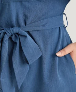 Anti-Wrinkle Solid Patched Pocket Notched Button Up Belt Romper -Clothing Shop 835215455 tn