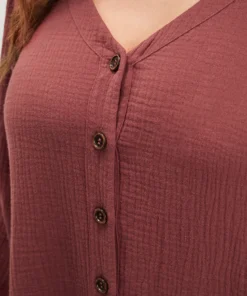 Solid V Neck Button Up Asymmetrical Hem Blouse -Clothing Shop 835673276 rx 34ab1ea5 2e0d 416c b8ae ac26d5e718ef