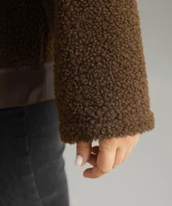 PU Leather Patchwork Metal Detail Teddy Jacket -Clothing Shop 835723250 qh