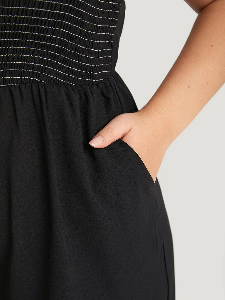 Striped Patchwork Pocket Button Detail Shirred Cami Jumpsuit 9 Striped Patchwork Pocket Button Detail Shirred Cami Jumpsuit - Image 7