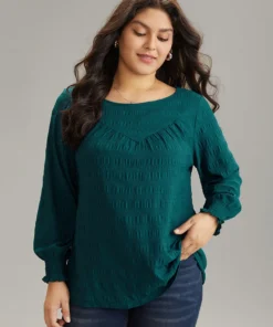 Plain Textured Shirred Gathered Blouse