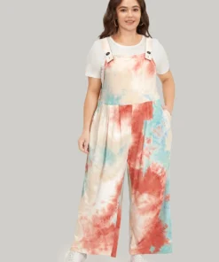 Tie Dye Pocket Button Adjustable Straps Jumpsuit -Clothing Shop 836235717 tk