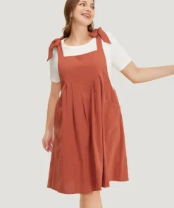 Solid Pleated Hem Pocket Tie Shoulder Overall Dress -Clothing Shop 836252630 du 9c288247 04e6 4afe bd6a 58c1f3fae876