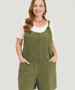 Solid Pocket Button Detail Knot Shoulder Overall Romper -Clothing Shop 836696458 qz 3d406488 ad48 4b89 95d7 f75434d09d35