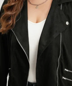 Solid Lapel Collar Zipper Metal Detail Jacket -Clothing Shop 836839996 as 3b5c62e5 98c9 4321 bbde aff554ffa402