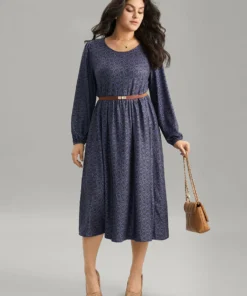 Geometric Elastic Waist Pocket Gathered Dress