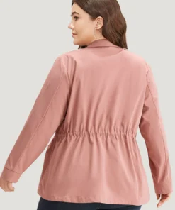 Plain Pocket Button Through Drawstring Zipper Jacket -Clothing Shop 837294390 we