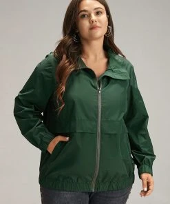 Wind-Resistant Plain Zipper Fly Pocket Jacket -Clothing Shop 837609229 tb