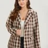 Plaid Button Through Flap Pocket Blazer -Clothing Shop 837669045 su