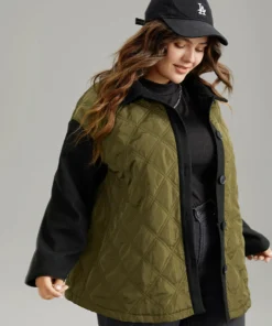 Contrast Patchwork Quilted Button Up Jacket