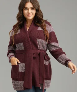 Colorblock Heather Belted Pocket Cardigan