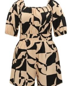 Geometric Shirred Pocket Elastic Waist Puff Sleeve Jumpsuit 17 Geometric Shirred Pocket Elastic Waist Puff Sleeve Jumpsuit -Clothing Shop 838568358 xz 3c9f8254 4a59 44eb 863c 2d6ae263b4b3