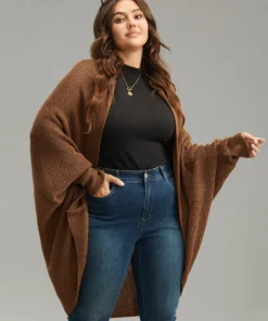 Solid Dolman Sleeve Arc Hem Cardigan