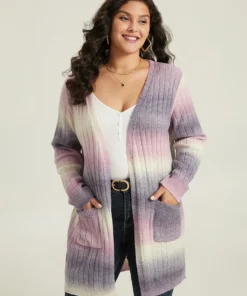 Ombre Patched Pocket Tunic Cardigan -Clothing Shop 839490689 hn