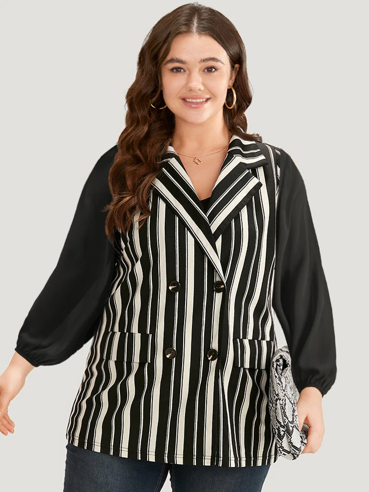 Halloween Striped Pocket Double Breasted Lapel Collar Sleeveless Blazer 6 Halloween Striped Pocket Double Breasted Lapel Collar Sleeveless Blazer - Image 4