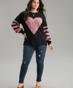 Heart Heather Patchwork Crew Neck Pullover -Clothing Shop 840143002 ez
