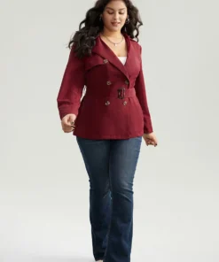 Twill Lapel Collar Belted Button Up Buckle Detail Coat -Clothing Shop 840552000 xh