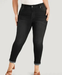 Very Stretchy Pocket Dark Wash Roll Hem Jeans -Clothing Shop 840680649 ho