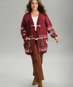 Christmas Duffle Button Cable Knit Pocket Cardigan -Clothing Shop 840755458 kn