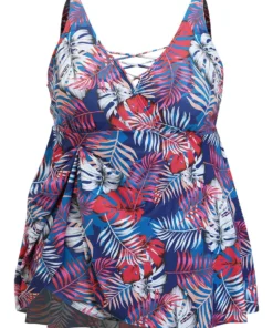 Tropical Print Wrap Ruffles Crisscross Swim Dress -Clothing Shop 840999661 cw