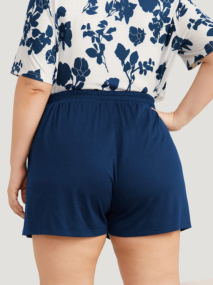 Solid Elastic Waist Pocket Drawstring Sleep Shorts 4 Solid Elastic Waist Pocket Drawstring Sleep Shorts - Image 2