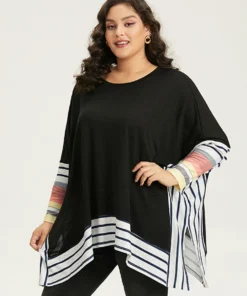 Striped Patchwork Colorblock Contrast Crew Neck Sweatshirt -Clothing Shop 841514718 da