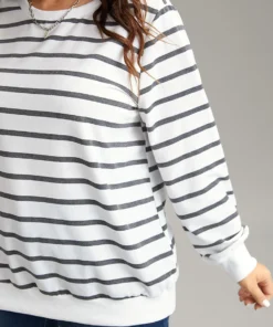 Rib Knit Striped Round Neck Sweatshirt -Clothing Shop 841768653 of