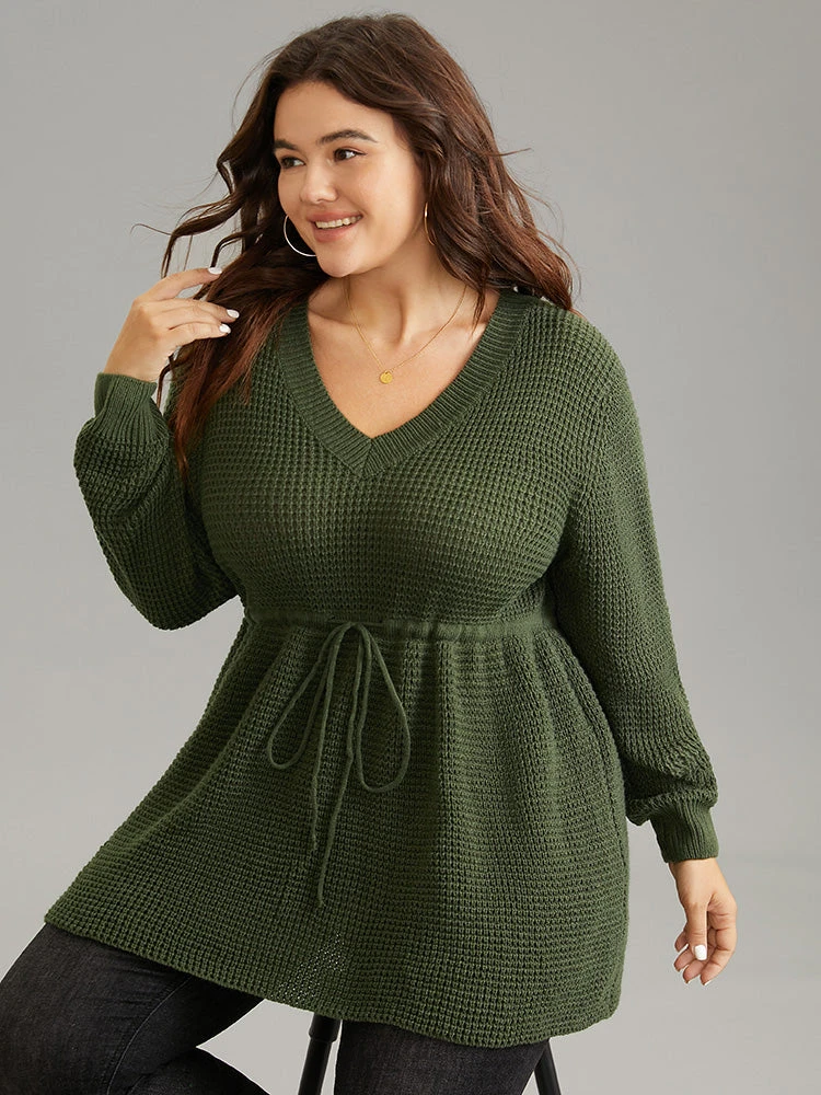 Solid Drawstring Curved Hem Knit Pullover 5 Solid Drawstring Curved Hem Knit Pullover - Image 3