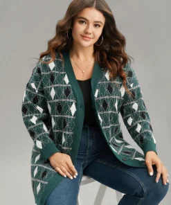 Supersoft Essentials Christmas Contrast Geometric Cardigan -Clothing Shop 841920257 vc