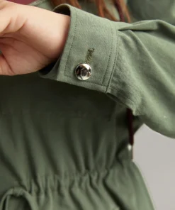 Contrast Hooded Drawstring Flap Pocket Coat -Clothing Shop 842225301 gw