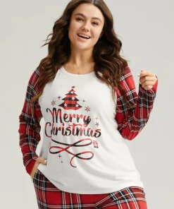 Christmas Print Raglan Sleeve Crew Neck Sleep Top -Clothing Shop 842494920 rj