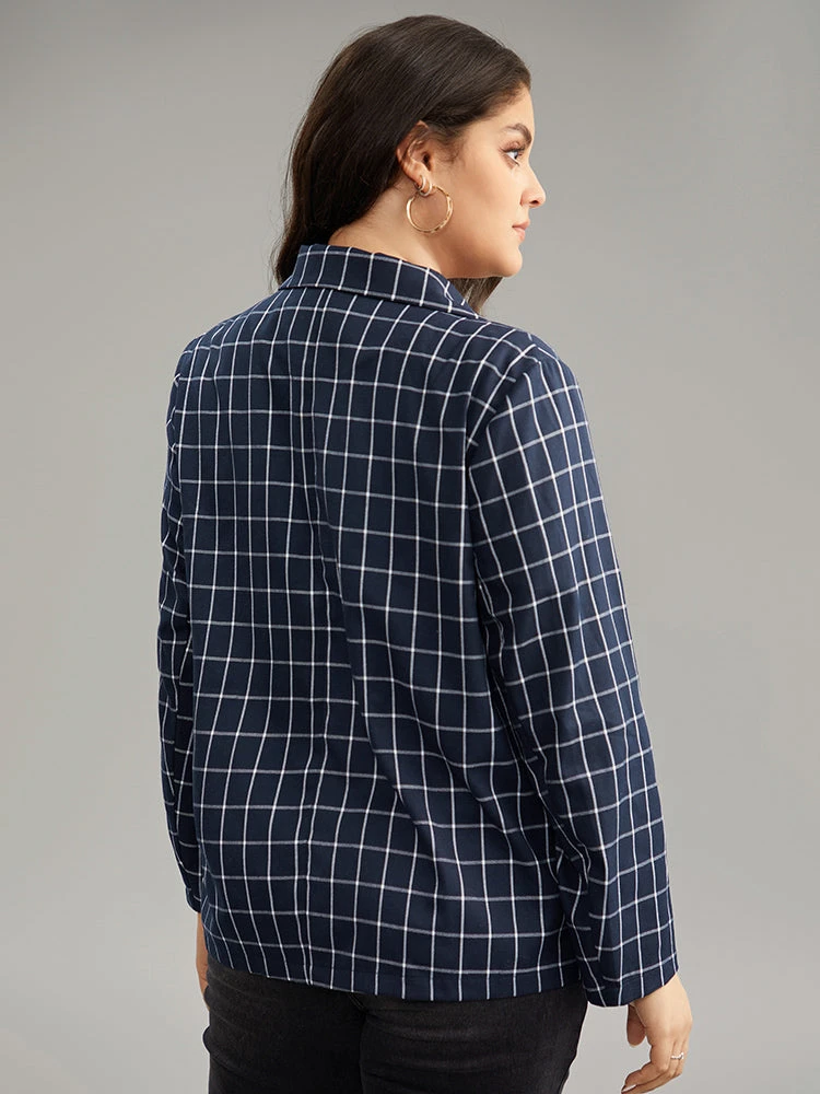 Plaid Flap Detail Suit Collar Button Up Blazer 4 Plaid Flap Detail Suit Collar Button Up Blazer - Image 2