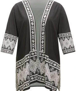 Boho Print Open Front Pocket Split Hem Kimono -Clothing Shop 843582841 bc