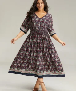 Bandana Print Batwing Sleeve Shirred Dress -Clothing Shop 843665031 lw