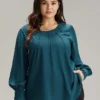 Anti-Wrinkle Solid Pleated Puff Sleeve Button Up Blouse