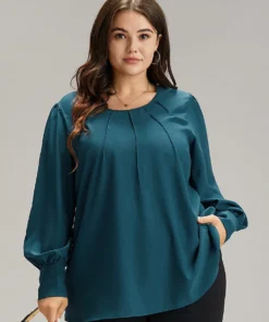 Anti-Wrinkle Solid Pleated Puff Sleeve Button Up Blouse