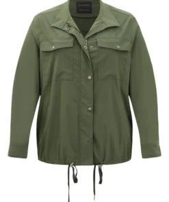 Plain Drawstring Hem Zipper Fly Flap Pocket Jacket -Clothing Shop 843740519 ij