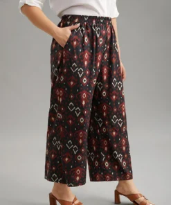 Moroccan Print Elastic Waist Wide Leg Pants -Clothing Shop 843921760 ln