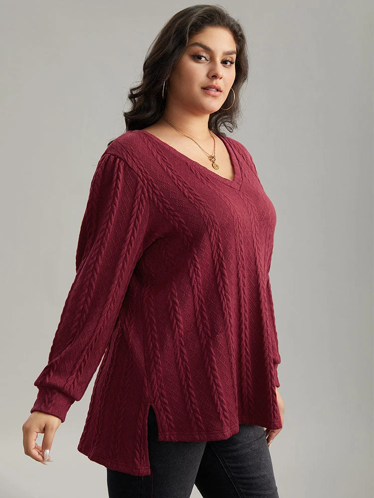 Plain Cable Knit Elastic Cuffs Sweatshirt 7 Plain Cable Knit Elastic Cuffs Sweatshirt - Image 5