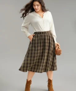 Plaid Print Pocket Elastic Waist Skirt -Clothing Shop 844107926 un