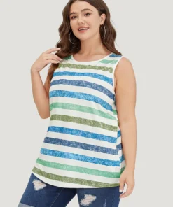 Striped Contrast Crew Neck Sleeveless Tank Top -Clothing Shop 844213809 ws b84fdbde 8e36 4638 854e dd7a1d5c50ce