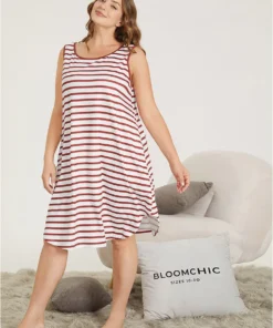 Striped Print Pocket Arc Hem Sleep Tank Dress -Clothing Shop 844230634 vl