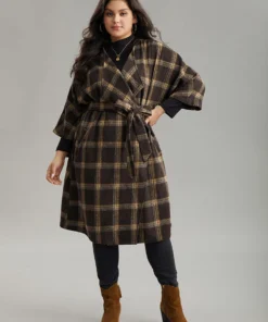 Plaid Asymmetrical Neck Dolman Sleeve Belted Coat -Clothing Shop 84428277 pp 4164f357 ffcf 42f3 b69b 3e0f49c8c1db