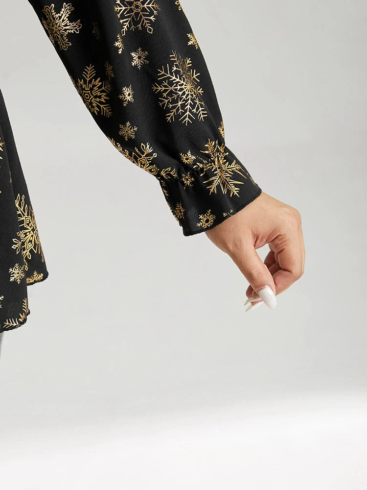 Glitter Snowflake Elastic Waist Ruched Wrap Blouse 10 Glitter Snowflake Elastic Waist Ruched Wrap Blouse - Image 8